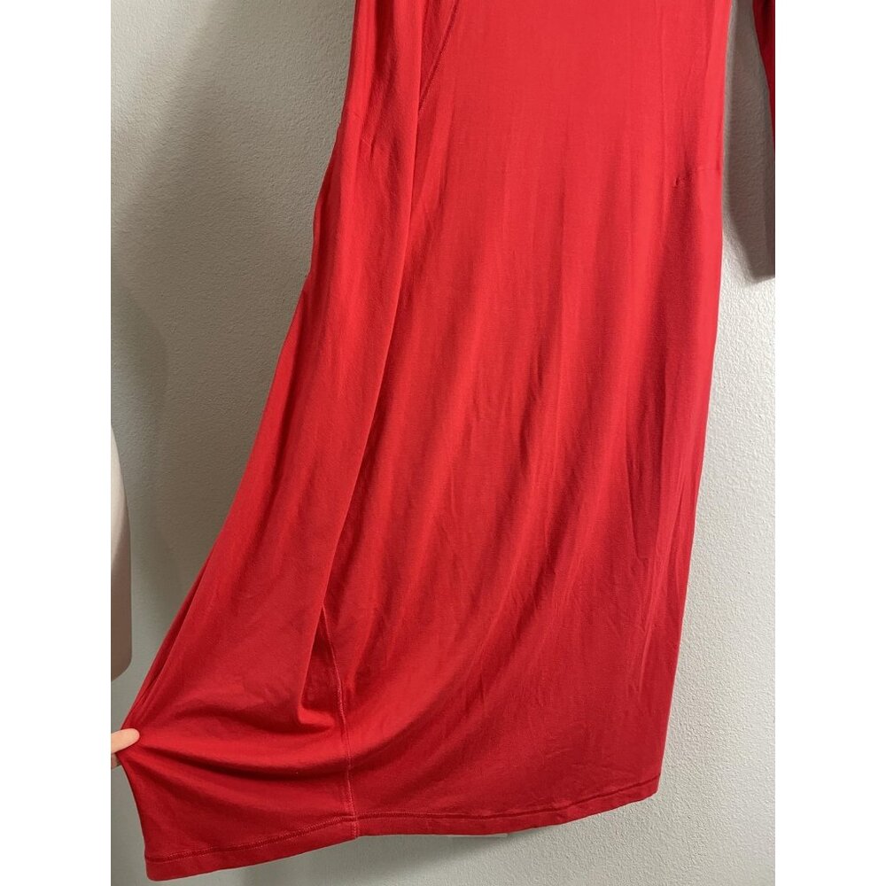 OSKA Dress Womens 1 Red Jersey Long Sleeve Shift Midi Pockets Minimalist Casual - Picture 9 of 11